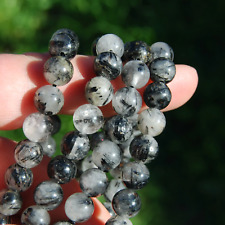 Black Tourmaline Quartz Crystal Bracelet, 8mm Natural Black Rutile Beads picture