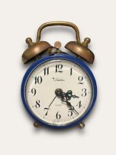 Vintage Cobalt Blue Tradition Twin Bell Alarm Clock West Germany MCM Brass picture
