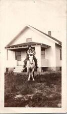 Feminist Fat Obese Lady Cowgirl Riding Horse Farm House 1930s Vintage Photo picture