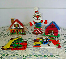 Vintage Wooden 3 D Christmas Ornaments Lot of 5 picture
