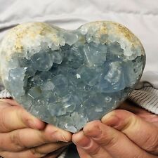 794g Natural Blue Celestite Quartz Crystal Heart Shape Geodes Rough Specimen picture