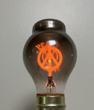 Vintage PEACE SIGN & Word  Aerolux ? DuroLite? Neon Light Bulb Orange WORKS Rare picture