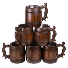 Set 6 Handmade Wooden German Beer Mug Barrel Juice Cup Travel Oak Tinted 0.65L picture