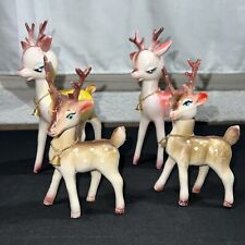 Vintage Reindeer Retro Plastic Brown/Pink Deer Figurine Christmas Lot Of 4 picture