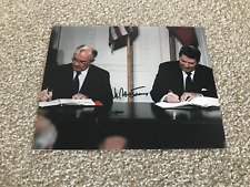 MIKHAIL GORBACHEV SIGNED AUTOGRAPHED 8X10 PHOTO USSR SOVIET WITH REAGAN TREATY B picture