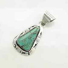 Vintage Native American Spiderweb Turquoise Triangle Sterling Silver Pendant picture