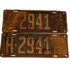 x2 PAIR 1927 Iowa License Plates Matching Black Hawk County Rustic IA Set Lot F1 picture