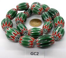 Strand of Large Green Watermelon Chevron African Trade Beads Bin W10 GC2 picture