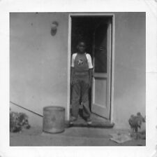 7UP KID IN DOORWAY POOR BOY HOME POVERTY BLACK AFRICAN AMERICAN VTG PHOTO 543 picture