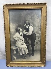 Antique 1913 Tin Type Photograph Romantic Man And Woman In Park Signed On Back picture