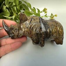 1pc Natural Petrified wood rhinoceros quartz skull sculptureHealing 4.9