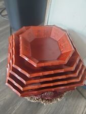 VTG Asian Korean Wooden Lacquer Pagoda Octagon Stacking Serving Trays Set Of 5 picture
