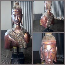 Oriental Statue 19” Bronze Color Upper Body 4 lbs Spiked On a Wooded Board Used picture