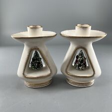 1960 Holt Howard Vintage Christmas Tree Candle Holder Ceramic 3D Diorama Pair 2 picture