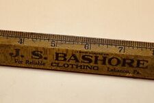 Vintage Wooden Advertising Ruler J. S. Bashore Clothing Lebanon Pennsylvania  picture