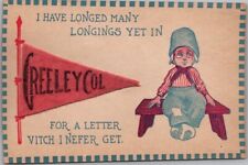 Vintage 1910s GREELEY, Colorado Greetings Postcard Dutch Boy. Real Felt Pennant picture