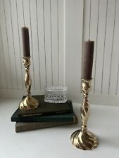 Vtg Brass Swirl Candlestick Candle Holders Twist Set Of 2 8” Hollywood Regency picture