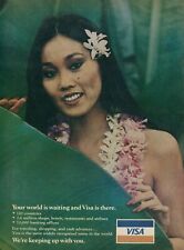 1979 VISA Hawaiian Flower Leis Woman Giant Leaves Travel Vintage Print Ad SI3 picture