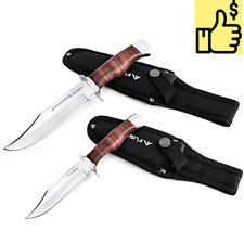 2Piece Bowie Knife with Sheath:Fixed Blade,Leather Handle for Outdoor Activities picture
