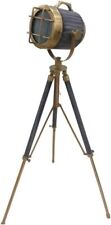 Vintage Antique Rusty Searchlight Gray Leather Tripod Floor Lamp Spotlight picture