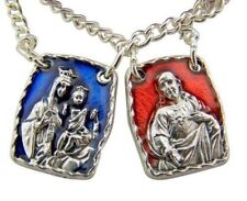 Red Blue Enamel Our Lady of Mt Carmel with Sacred Heart Scapular Medals Chain picture