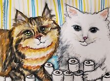 SIBERIAN CAT Hoarding Toilet Paper 13 x 19 Art Print Artist KSams Signed picture