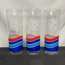 Lot Of 3 Vintage Diet Pepsi One Calorie Drinking Glass 7”  Tall Skinny Tumbler picture