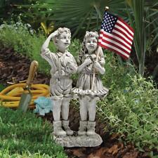 Patriotic Children Saluting the American Flag Honor Memorial Child Garden Statue picture