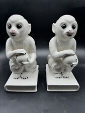 Vintage & Rare White Mann Capuchin Monkey Bookends Japan picture