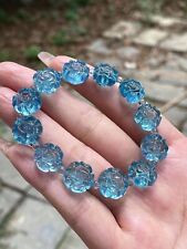 Natural ice Blue Aquamarine Gemstone Craved   Beads Bracelet AAAAA picture