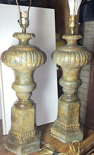 Vtg PAIR  32” Neoclassical Art Deco Carved FAUX Stone Table Lamps Regency Flavor picture