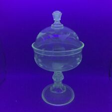 Clear Etched Lidded Glass Compote 13” Vintage.  Beautiful picture