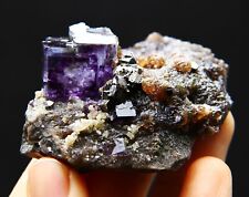 146 g natural cubic purple Phantom fluorite symbiotic arsenopyrite specimen picture