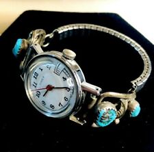 Vintage Native American Sterling Silver Turquoise Watch Tips picture