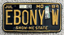 MISSOURI 1980s Black & Gold Vanity Plate Personalized License Plate EBONY W picture
