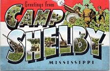 Large Letter Greetings From Camp Shelby, Mississippi - Vintage Linen Postcard picture