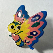 Butterfly Insect Wings PInk Yellow Blue Flying Flight READ Vintage Hat Lapel Pin picture