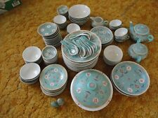 Vintage 1960’s antique Chinese Mun Shou Longevity Teal Green Dishes Dishware picture