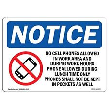 OSHA Notice Sign - No Cell Phones Allowed In Work | Rigid Plastic Sign | Prot... picture