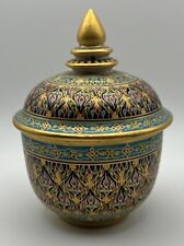 Gorgeous Porcelain Thai Benjarong Handpainted Gold Gilt Bowl Dish With Lid EUC picture