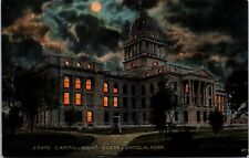 Vtg Lincoln Nebraska NE State Capitol Night Scene View 1910s Old Postcard picture