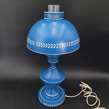 17” Vintage Toleware Blue White Metal Table Lamp 60s MCM Desk Nightstand Light picture