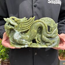 3.7LB 9.4'' Natural Xiuyan Jade Dragon Sculpture Quartz Crystal Carving Decor picture