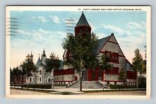 Saginaw MI, Hoyt Stone Library, Post Office, Michigan c1926 Vintage Postcard picture