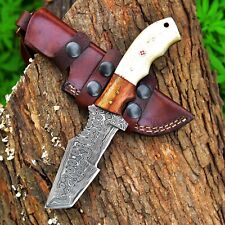 AA Knives 8.5 Inches Damascus Hunting Knife With Camel Bone & Rose Wood Handle picture