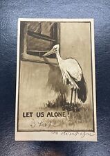 c.1908 Comic Humor Stork Outside Window Let Us Alone Antique PC Bird picture