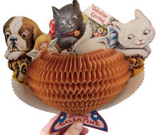 1930's VALENTINE'S DAY CARD Large Honeycomb Pop-Up 3-D Puppies Kittens picture