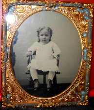 1/6th Size Tintype of young girl in brass mat/frame picture