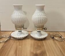 Hobnail White Milk Glass Hurricane Electric Table Lamp & Shade 10” Tall vintage picture