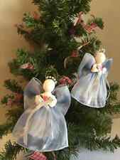 Christmas Angels Light Blue Victorian Angels 5 inches Tree Decoration Wired Ribb picture